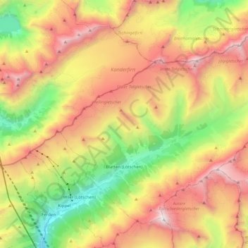 Mapa topográfico Blatten, altitud, relieve