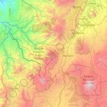 Mapa topográfico Machachi, altitud, relieve
