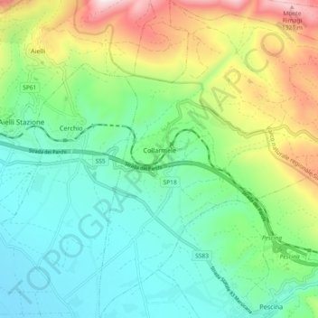 Mapa topográfico Collarmele, altitud, relieve