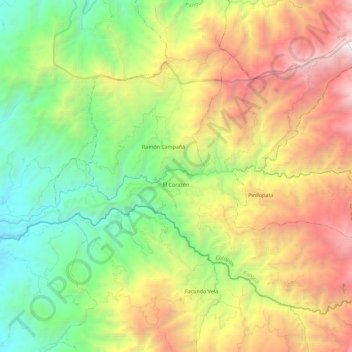 Mapa topográfico El Corazón, altitud, relieve