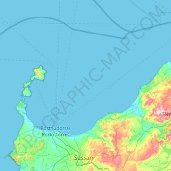 Mapa topográfico Golfo dell'Asinara, altitud, relieve