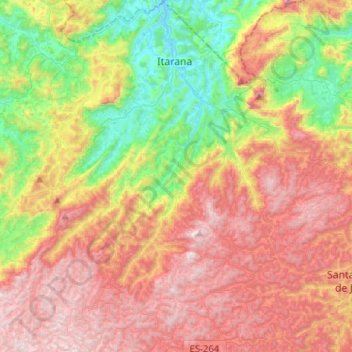 Mapa topográfico Itarana, altitud, relieve