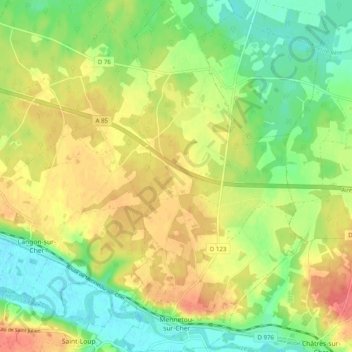 Mapa topográfico Mennetou-sur-Cher, altitud, relieve