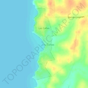 Mapa topográfico Las Cañas, altitud, relieve