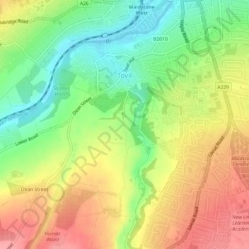 Mapa topográfico Tovil, altitud, relieve