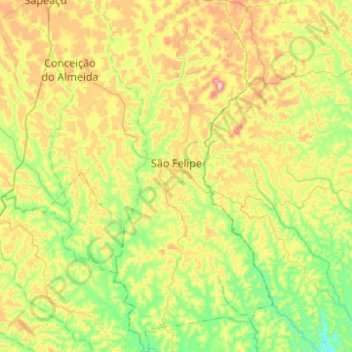 Mapa topográfico São Felipe, altitud, relieve