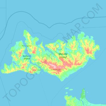 Mapa topográfico Tiwi Islands, altitud, relieve