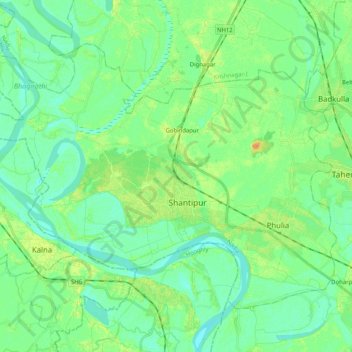 Mapa topográfico Santipur, altitud, relieve