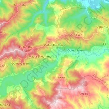 Mapa topográfico Maala, altitud, relieve