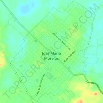 Mapa topográfico José María Morelos, altitud, relieve