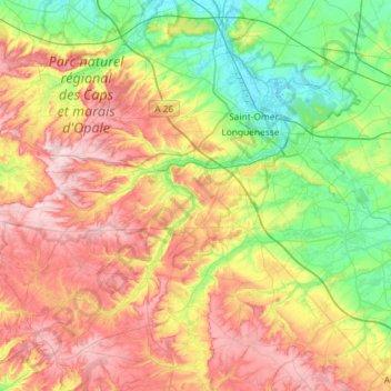 Mapa topográfico Audomarois, altitud, relieve