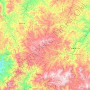 Mapa topográfico Atlixtac, altitud, relieve