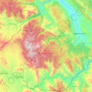 Mapa topográfico Pinal de Amoles, altitud, relieve