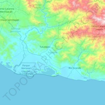 Mapa topográfico Villa de Tututepec de Melchor Ocampo, altitud, relieve