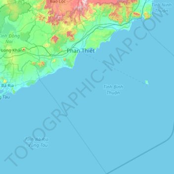 Mapa topográfico Tỉnh Bình Thuận, altitud, relieve