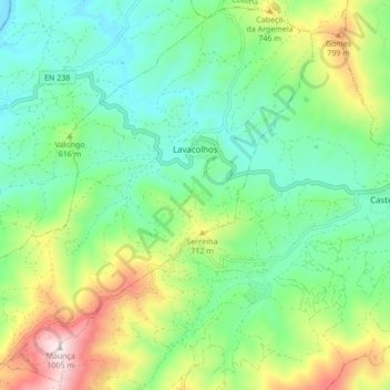 Mapa topográfico Lavacolhos, altitud, relieve