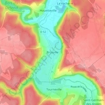 Mapa topográfico Brosville, altitud, relieve