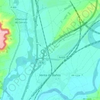 Mapa topográfico Venta de Baños, altitud, relieve