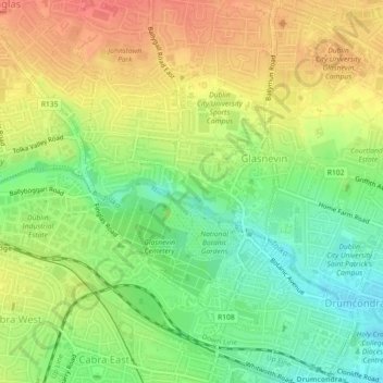 Mapa topográfico Glasnevin Demesne (Glasnevin), altitud, relieve