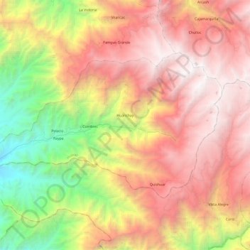 Mapa topográfico Huanchay, altitud, relieve