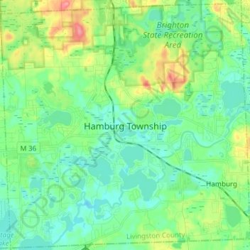 Mapa topográfico Hamburg Township, altitud, relieve