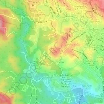 Mapa topográfico Parque Ecológico El Haya, altitud, relieve