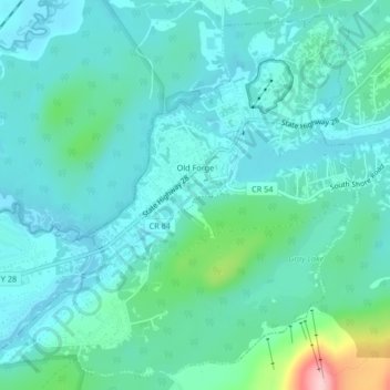Mapa topográfico Old Forge, altitud, relieve