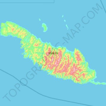 Mapa topográfico Makira, altitud, relieve