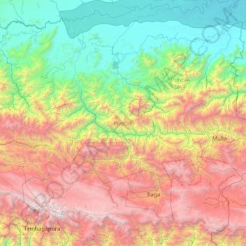 Mapa topográfico Puncak, altitud, relieve