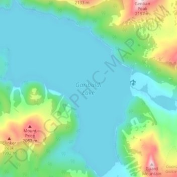 Mapa topográfico Garibaldi Lake, altitud, relieve