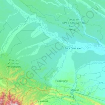 Mapa topográfico Madre de Dios, altitud, relieve