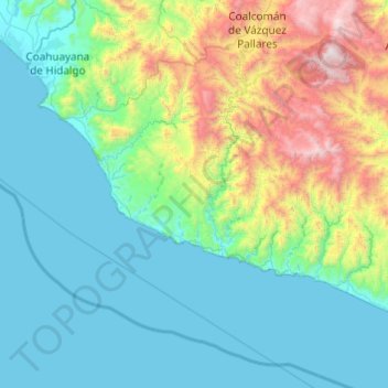 Mapa topográfico Aquila, altitud, relieve
