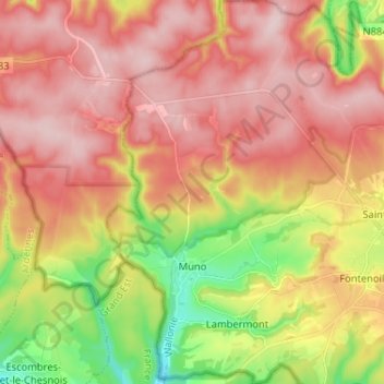 Mapa topográfico Muno, altitud, relieve