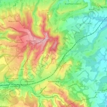 Mapa topográfico Haslemere, altitud, relieve