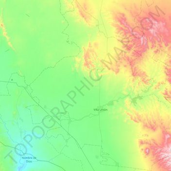 Mapa topográfico Poanas, altitud, relieve