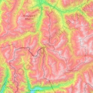 Mapa topográfico Alpi del Platta, altitud, relieve