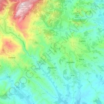 Mapa topográfico Placanica, altitud, relieve