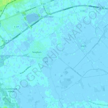 Mapa topográfico Téteghem, altitud, relieve