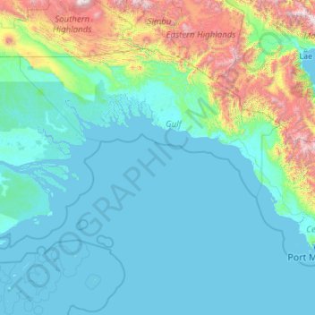 Mapa topográfico Gulf of Papua, altitud, relieve