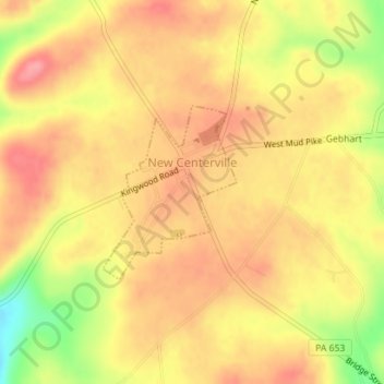Mapa topográfico New Centerville, altitud, relieve