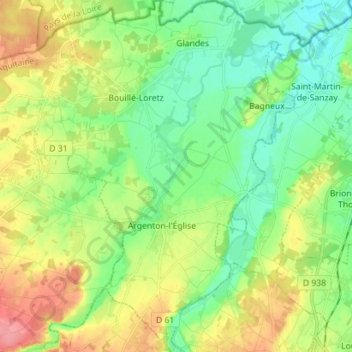 Mapa topográfico Loretz-d'Argenton, altitud, relieve