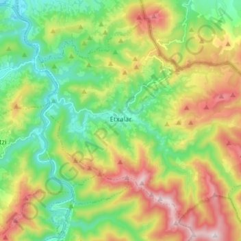 Mapa topográfico Etxalar, altitud, relieve