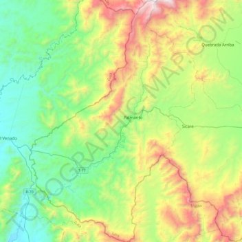 Mapa topográfico Parroquia Montaña Verde, altitud, relieve