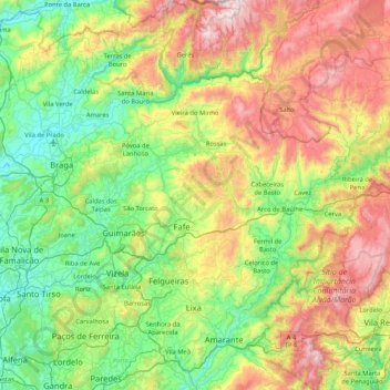 Mapa topográfico Ave, altitud, relieve