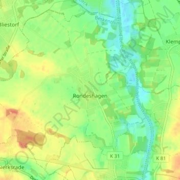 Mapa topográfico Rondeshagen, altitud, relieve