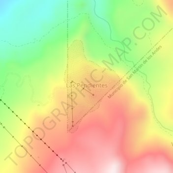 Mapa topográfico Las Pendientes Ski Village, altitud, relieve