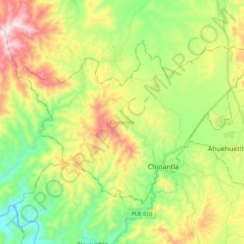 Mapa topográfico Chinantla, altitud, relieve
