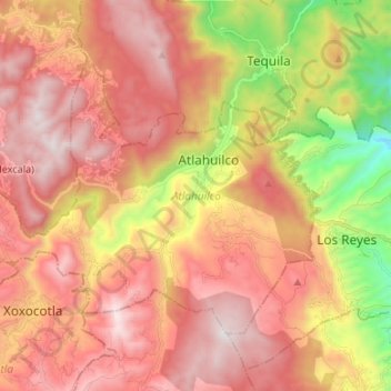 Mapa topográfico Atlahuilco, altitud, relieve