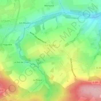 Mapa topográfico La Bigne, altitud, relieve