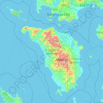 Mapa topográfico Mindoro Occidental, altitud, relieve